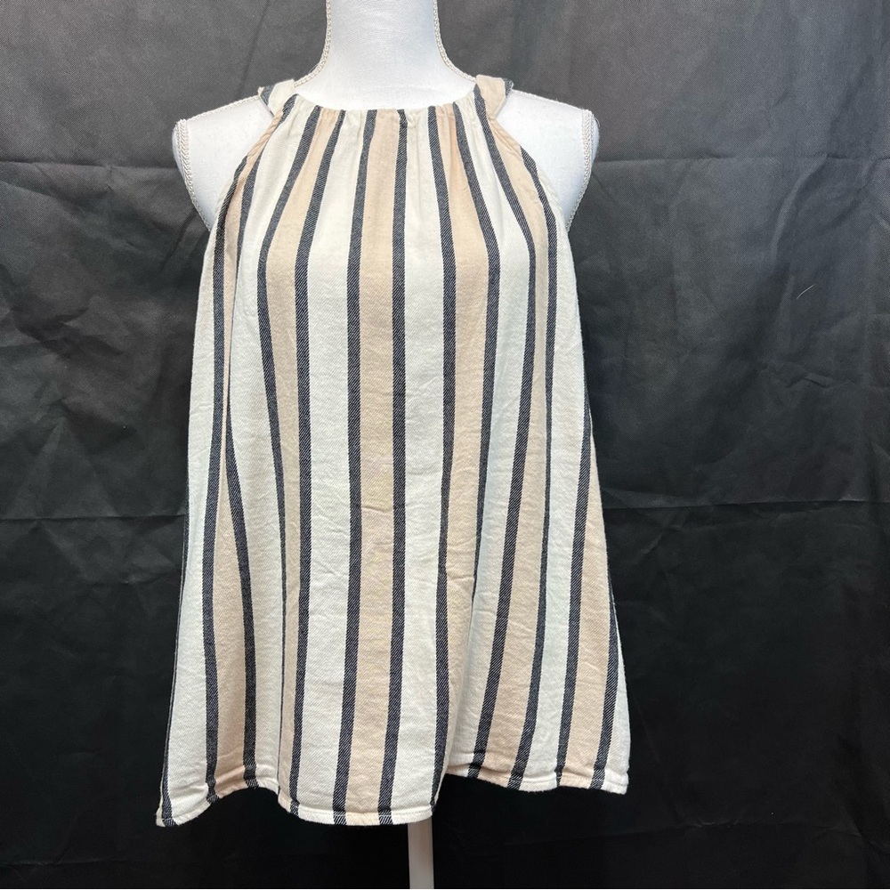 Beige by Eci Womens Top Halter Black White Beige Striped Size L